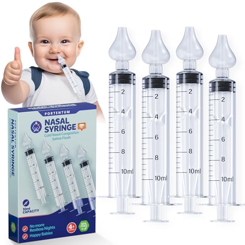 PORTENTUM Lot de 4 mouches bébé seringue nasale 10 ml Petipeton-Nettoyeur de nez-De Haute Qualité-Dispositif de rinçage-irrigation nasale - Sans BPA et Sans Phtalate