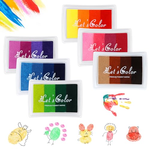 MXTIMWAN 6 Pièces Coussin Encreur Set, 24 Couleurs Artisanat Encre Tampon, Non Toxique Coussins Encreurs pour Peinture au Doigt, Scrapbooking, Artisanat, 7,5 x 5 cm