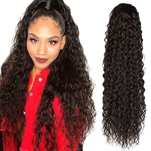Extensions de cheveux synthétiques longs et bouclés avec cordon de serrage pour queue de cheval - Pour femme (4#, 76,2 cm)