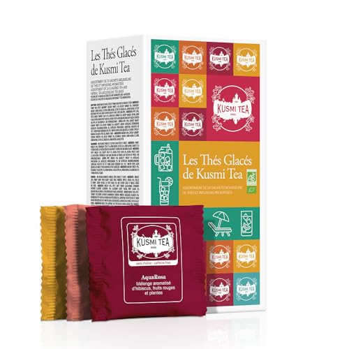 Kusmi Tea - Coffret 'Les Thés Glacés' - Assortiment de Thés Bio - Idée Cadeau Homme et Femme - Infusions Aromatisées, Hibiscus, Rooibos, Thé Vert - 24 Sachets - 6 Recettes Délicieuses