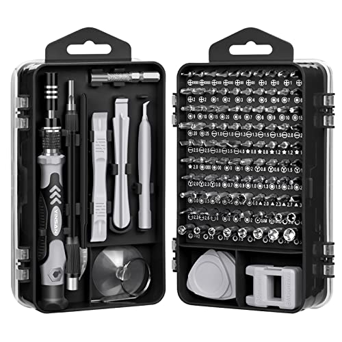 YINSAN Kit Tournevis de Précision, Kit Mini Tournevis Magnétique, Set Outils Informatique de Réparation pour PC, Laptop, Phone, Lunettes, Mac, Smartphone, Bricolage, Consoles de Jeux, 120 en 1 Noir