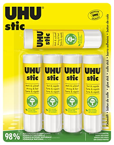 UHU Stic - Bâtons de colle sans solvants, blanche, lot 5 stics de 21 g