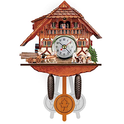 SANON Horloge coucou en bois avec pendule pour salon, chambre à coucher