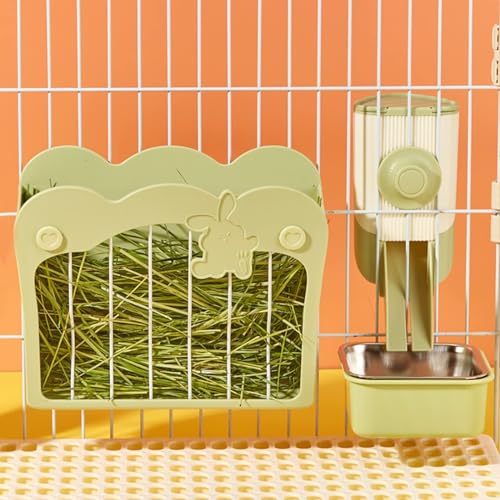 Mangeoire Foin Lapin, Kit d'alimentation 3 en 1 avec gamelle et Entonnoir Suspendu pour Cage, Râtelier à Foin pour Lapin Cochon d'Inde Chinchilla (Vert) de la marque septillar