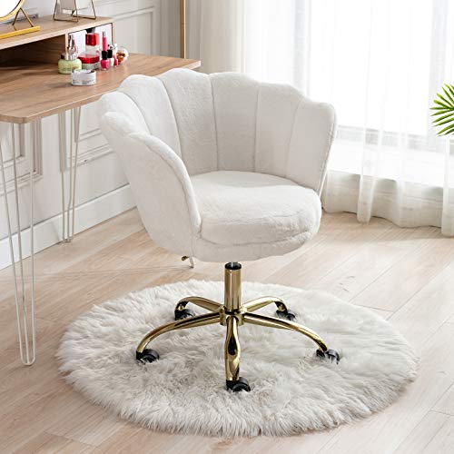 Wahson Fauteuil de Coiffeuse, Chaise Pivotante en Fausse Fourrure Fauteuil Réglable en Hauteur Chaise pour Chambre/Bureau (Blanc)