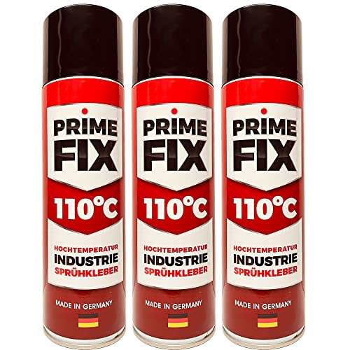 Prime FIX Lot de 3 adhésifs en spray haute température à 110° - Colle industrielle résistante à la chaleur - Extra forte 500 ml