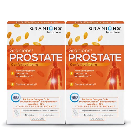 GRANIONS| Prostate | Contribue au bon fonctionnement de la prostate | Pépins de Courge, Ortie, Prunier d’Afrique | Formule brevetée et renforcée | 2x40 Gélules