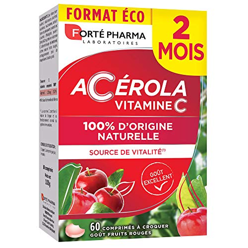 Forté Pharma - Acérola | Vitamine C Naturelle à Croquer - Complément Alimentaire Vitalité | 60 Comprimés à croquer - délicieux goût fruits rouges