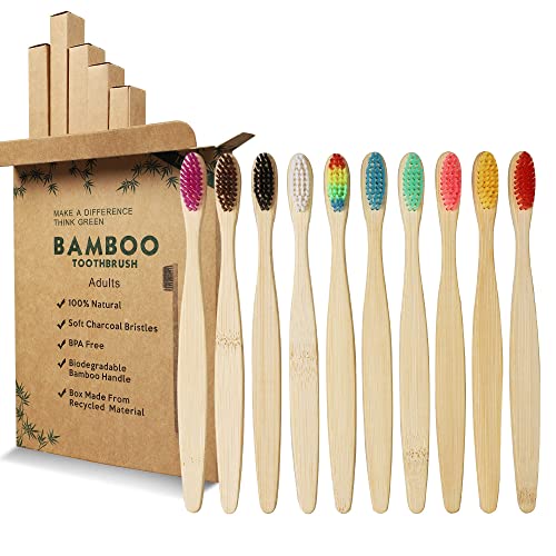 GeekerChip Brosse à Dents de Bambou,10 couleurs brosse a dent bambou,Poils Doux Naturels,Écologiques Et 100% Biodégradables