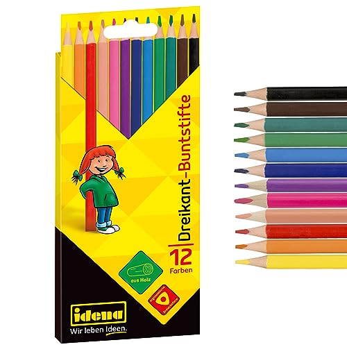 Idena 20134 - Crayons de Peinture en 12 Couleurs, Crayons de Couleur en Bois FSC en Forme de Triangle Ergonomique, emballés dans Un étui en Carton