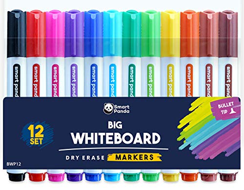 Marqueurs pour Tableaux Blancs par SmartPanda – Pointe Ogive, Effaçable à sec, Parfait pour une Utilisation à la Maison, au Bureau ou à l’ École – Pochette de 12 Couleurs