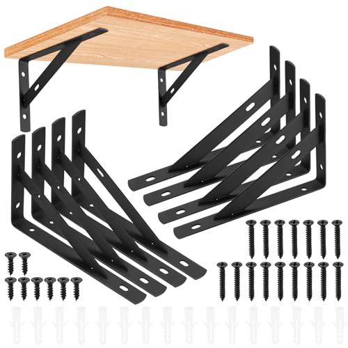 8 Pièces Equerre Etagere Murale, Supports Triangulaires Angulaires Droits de 90 Degrés, Support D'étagère Murale, Support d'angle Brace pour Salon Chambre Bibliothèque