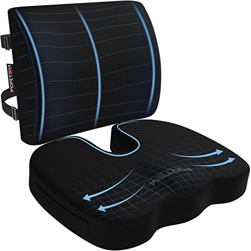 FORTEM Coussin Chaise, Coussin Lombaire, Coussin Lombaire Chaise Bureau, Coussin Memoire Forme, Antidérapant pour Assise et Dossier de Jeu, Coussin de Siège de Voiture, Coussin Lombaire Voiture