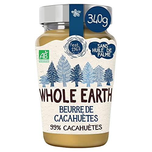 Whole Earth Beurre de Cacahuètes Crémeux Bio - Source de protéines - Sans Huile de Palme et Sans Sucres Ajoutés - 1 pot – 340 g