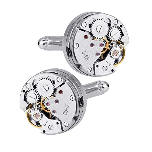 DECARETA 1 Paire Boutons de Manchette Deluxe Montre Steampunk Mouvement Vintage Boutons de Chemise Décoration avec Boîte Cadeau pour Mariage Fête Anniversaires Business Commercial