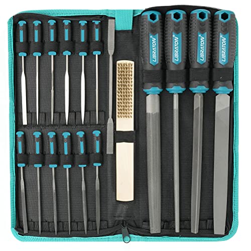 Libraton Limes et Râpes 31 Pièces, Grandes Lime Metal et 12 Limes de Precision avec Étui, Riffler File, 12 Papier Abrasive, Brosse, Limes à Métaux pour Menuiserie/Sculpture/Travaux manuels
