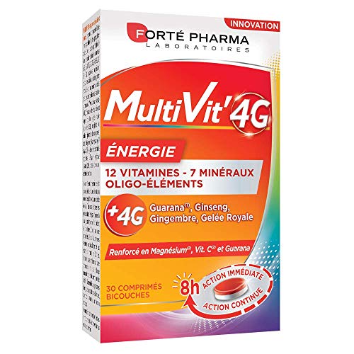 Forté Pharma - Multivit' 4G Energie | Complément Alimentaire Forme et Tonus - 12 Vitamines et 7 Minéraux | 30 comprimés Bi-couches