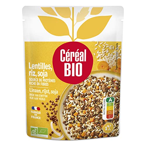 Céréal Bio Lentilles Vertes, Riz & Soja - Sachet Micro-ondable, Rapide à Réchauffer - Végan et Bio - 250g - 204904