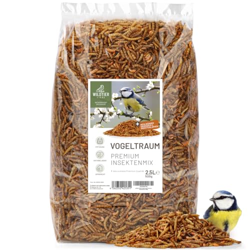 wildtier liebe Vogeltraum Mélange d'insectes de qualité supérieure 2,5 l I Vers de farine séchés, larves d'insectes et gamarus pour oiseaux I Vers de farine séchés, nourriture pour oiseaux sauvages,