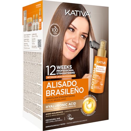 Kativa Premium Kit de lissage brésilien - Nouvelle formule avec acide hyaluronique - sérum sans rincage