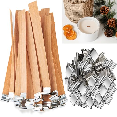 ✮Marque Française✮-Meche Bougie Bois X30|+30 Bases Metal|-✮Garantie A Vie✮-Mèche pour Bougie 13 CM- Meches pour Bougies Naturelle en Bois 100% écologique- Guide Accessoire Bougie Fabrication