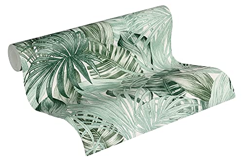 A.S. Création papier peint intissé Greenery papier peint palmier papier peint effet jungle 10,05 m x 0,53 m vert blanc 368201 36820-1