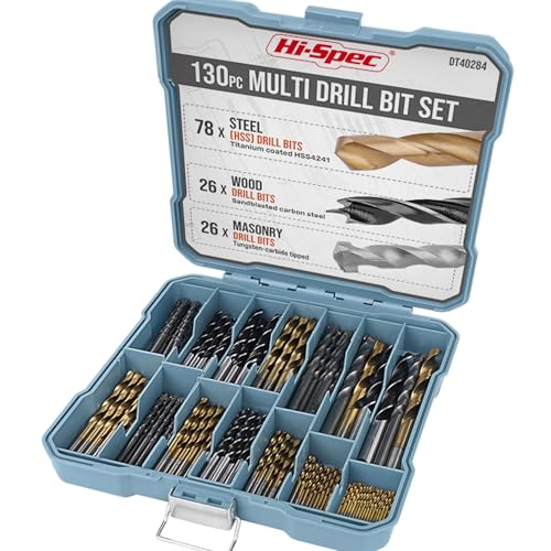 Hi-Spec Coffret de 130 Forets Hélicoïdaux HSS Revêtus de Titane (1-10mm) - Kit de Perçage Polyvalent Forets Metaux, Bois et Plastique - Metal avec Boîte de Rangement Robuste