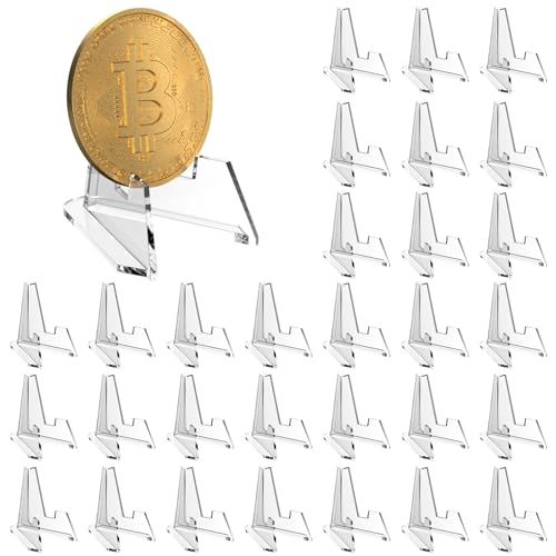 Brevanza Lot de 30 Mini Chevalet Transparent, Petit Support Medaille, Presentoir Cartes, Support de Présentoir en Plastique, Support Piece de Monnaie, Supports Assiette pour Afficher Badge, Images