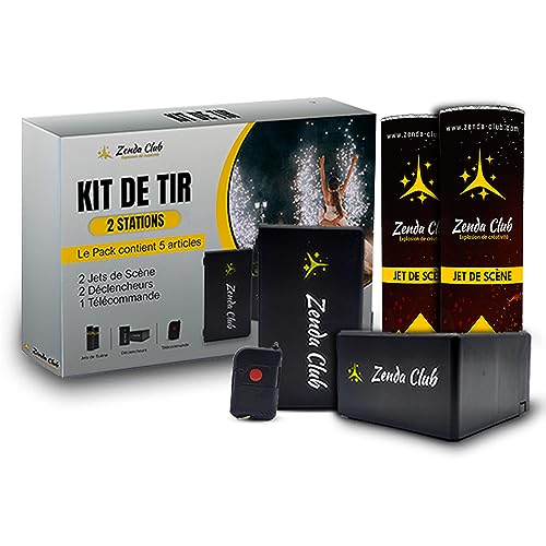 Pack 2 Déclencheurs + 2 Jets de Scène Argentés (2 mètres / 30 secondes) + Télécommande pour Déclenchement à Distance – Effet Étincelles pour Mariages & Fêtes – Zenda Club® | Catégorie F1