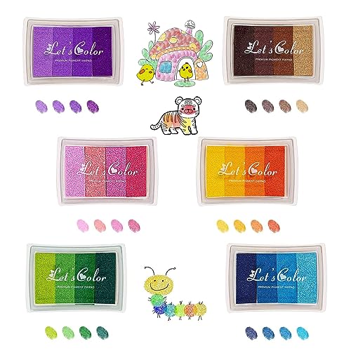 6 Pièces Tampons Encreur Lavable Non Toxique Coussins Encreurs Arc-en-Ciel Encre Coussins pour Peinture Au Doigt,Scrapbooking,Artisanat