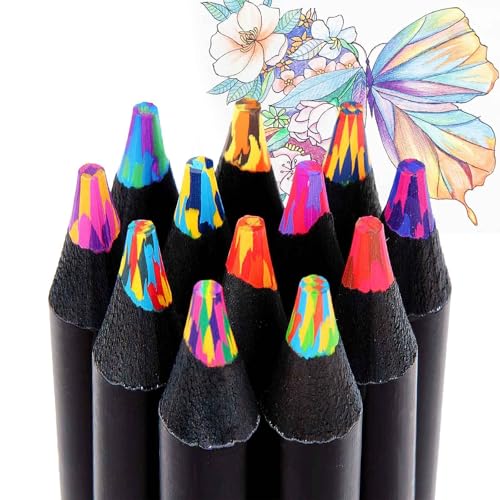 Surcotto Lot de 12 crayons de couleur arc-en-ciel spéciaux pour enfants et adultes, crayons de couleur Jumbo pour la peinture créative et le bricolage, crayons de couleur épais mélangés, crayons de