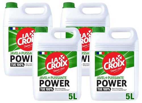 LA CROIX - Javel + Puissante Power - Nettoyants Multi-Usage - Nettoie en profondeur toutes les surfaces de la maison - Bidon 5 L (Lot de 4)