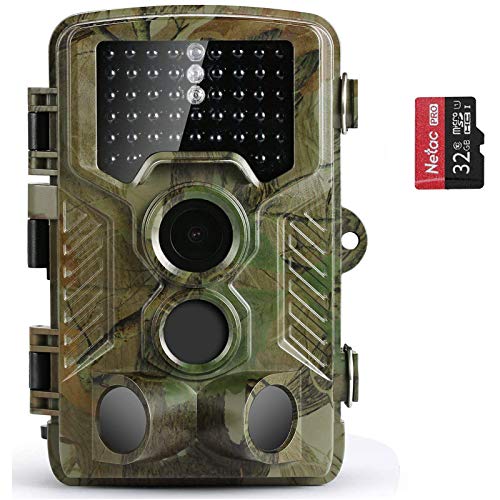 COOLIFE Caméra de Chasse IP67 Étanche Caméra Exterieur 49 LEDs Grand Angle 125 ° De Vision Nocturne 25m Caméra de Surveillance avec Carte Mémoire 32G