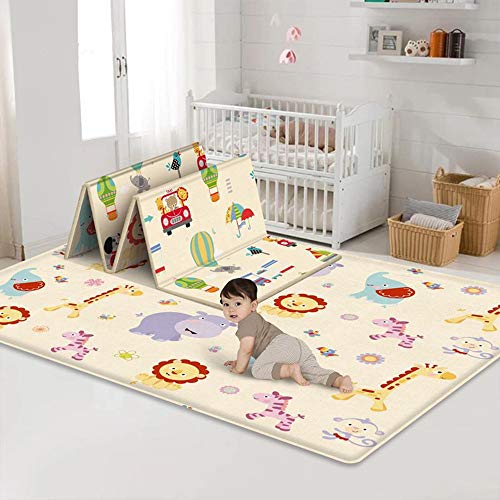 Awoeorsty Tapis de Jeu pour Enfant Bebe 180x100x1cm Tapis de Sol en Mousse Epais Pliable Reversible - Imperméable Double Face - Tapis d'éveil pour Bébé