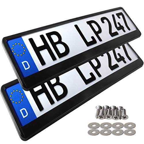 Support Plaque Immatriculation Voiture - [Simple, Durable et sur] - Lot de 2 avec 8 Vis - 520x110 mm - Noir et Discret - Auto Porte Plaque Immatriculation adapté pour Toute Voiture - Fixation Plaque