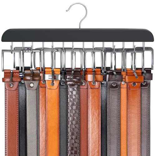 Resovo Cintre de Ceinture pour Placard Max 42 Ceintures, Organisateur de Ceinture, Accessoires de Placard avec 14 Crochets, Porte-Ceinture en Bois Robuste pour organiseurs de placards et Rangement –