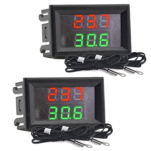 Aideepen Mini Thermomètres, Numériques à Double Affichage LED Rouge/Vert DC 4-28 V avec Sonde en Métal étanche NTC -50 °C ~ 120 °C, Testeur de Température