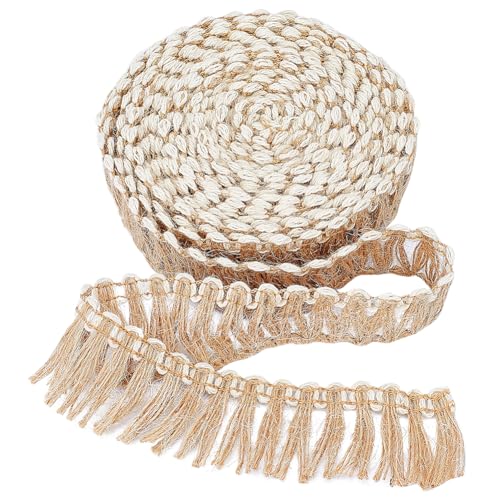 GORGECRAFT Ruban à Franges en Toile de Jute 5 m X 32 mm,Chaînette en Dentelle de Jute,Bordure à Franges pour Couture,Abat-Jour,Rideau,Décoration de Noël,Accessoire de Vêtement,Loisirs Créatifs