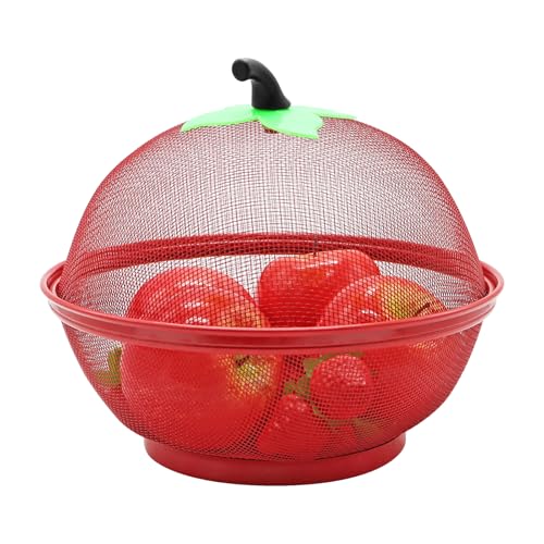 Aleker Corbeille à fruits en maille en forme de pomme rouge avec couvercle, bols à fruits en fil métallique durable pour la cuisine, panier à fruits décoratif pour fruits, légumes, collations