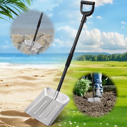 Pelle à Neige Aluminium, Pelle à Neige Portable Pelle à Neige légère d'urgence pour Voiture avec poignée en D et poignée Confortable pour Voiture, Coffre, Camping, Plage, Jardin, Plein air