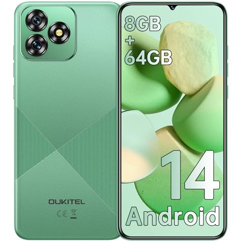 OUKITEL C53 Smartphone Débloqué 2024 - Téléphone Portable Android 14, Écran 6.6'HD+/60Hz Smartphone Pas Cher, 8Go+64Go/TF 1To, Octa core, Batterie 4300mAh, Telephone Débloqué 4G Dual SIM/13MP/GPS-vert