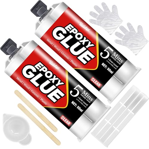 5 Minutes Colle Epoxy 100ml, Adhésif Résine Époxy Transparent, Colle bi-Composant Extra Forte tout Support, Répare et Colle Rapidement les Métaux, les Plastique, le Bois, les Tuiles, la fibre de verre