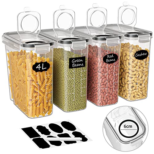 Withosent 4L Boite Rangement Cuisine Lot de 4, Boîte Hermetiques Alimentaires en Plastique, Boite de Conservation Alimentaire Cuisine, Boite Cereales Pâtes Farine