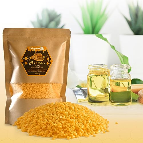 Gigmeta Pastilles de Cire d'abeille 100% Naturelle - 400 g - Idéal pour Les cosmétiques, Les Bougies, Les crèmes, Les onguents, Les savons, Les Toiles cirées et Le Polissage du Bois
