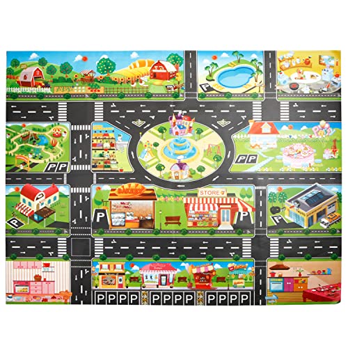 PVC Tapis de jeu en(39*51in/100*130cm) tapis de jeu pour enfants, tapis de jeu en plastique, tapis de jeu étanche, idéal pour jouer avec des voitures et des jouets