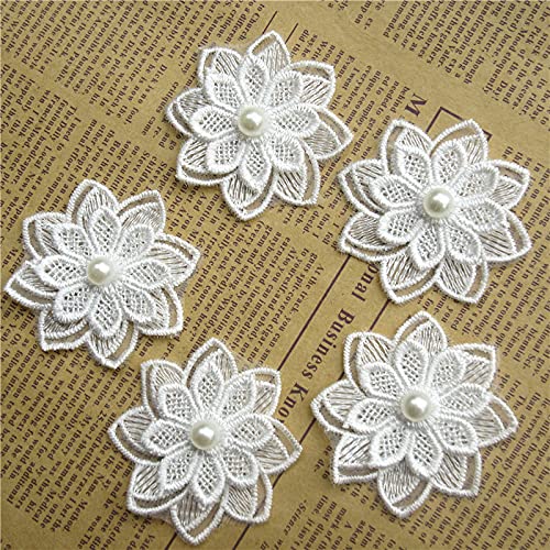 Yulakes 12 perles de polyester, fleurs brodées, bordure en dentelle, accessoires de couture, bricolage
