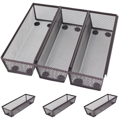 Winter Shore Panier Rangement Cuisine en Maille Bronze [Lot de 6] - Panier Metal Rangement Fin à Emboîter - Caoutchouc Antidérapant - Rangement Tiroir Cuisine Extensible pour Ustensiles & Couverts