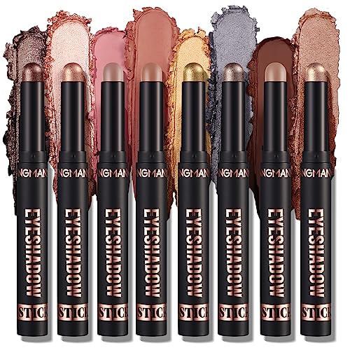 8PCS Bâton d'Ombre à Paupières Crayon d'Ombre à Paupières Matte et Douce, Pigmentée et Brillante, Waterproof Classy Shimmer Shadow Sticks Set (B)