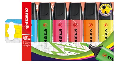 STABILO BOSS ORIGINAL - Surligneur - Pochette x 6 surligneurs fluo - Coloris assortis
