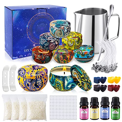 JOTOL Kit de fabrication de bougies,DIY Kit Bougies pour débutants,Bougies avec 50 mèches de Bougie,1 Pot de Fabrication,8 boîtes de Pots,56 Autocollants de mèche etc
